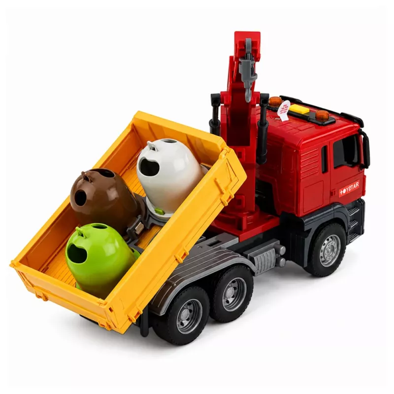 LEAN TOYS camion gru contenitore per la raccolta differenziata luci suoni rosso