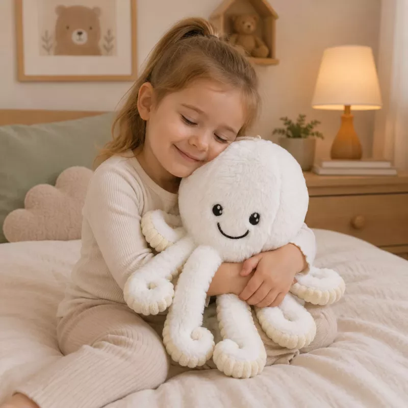 LEAN TOYS polpo peluche con tentacoli elastici, bianco, 50 cm