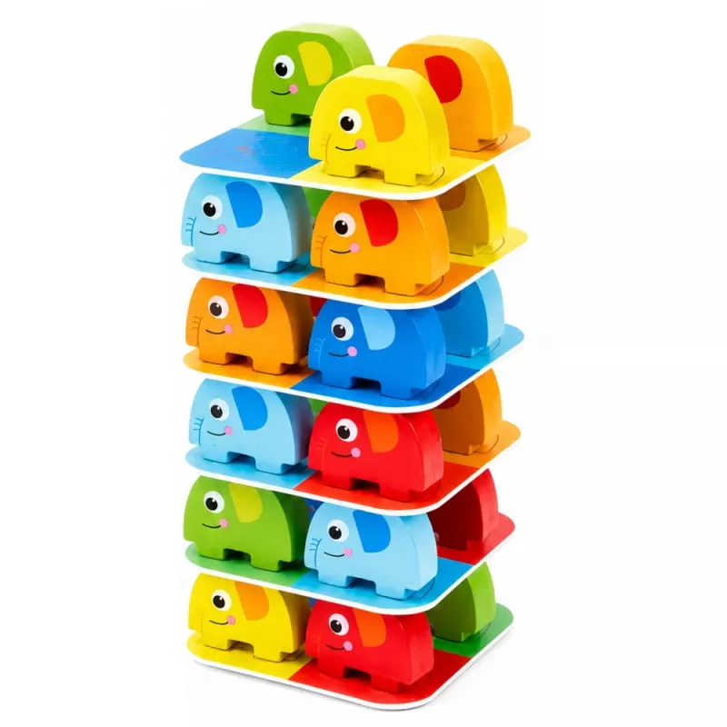 LEAN TOYS Torre degli elefanti gioco di abilità elefanti in equilibrio con carte colorate 46 pezzi