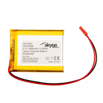Akyga AKY0627 LP675568 Batteria Li-Po 3,7 V 3500 mAh con PCM, JST 2,54 mm 2-Pin, cavo 150 mm