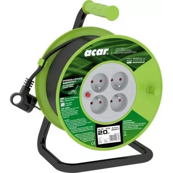 ACAR PZ-4Z/OTM H05VV-F 3G1.0 prolunga avvolgibile 20m con protezione termica, 4 prese Schuko, 230V/10A, IP20, nero/arancione