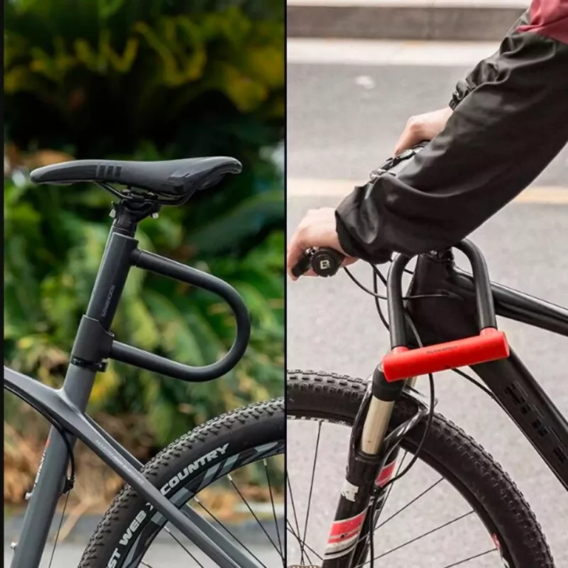Rockbros RKS610-BK Lucchetto a U per bici - Nero, acciaio temprato, archetto 14 mm, sicurezza 8/10, 2 chiavi, supporto