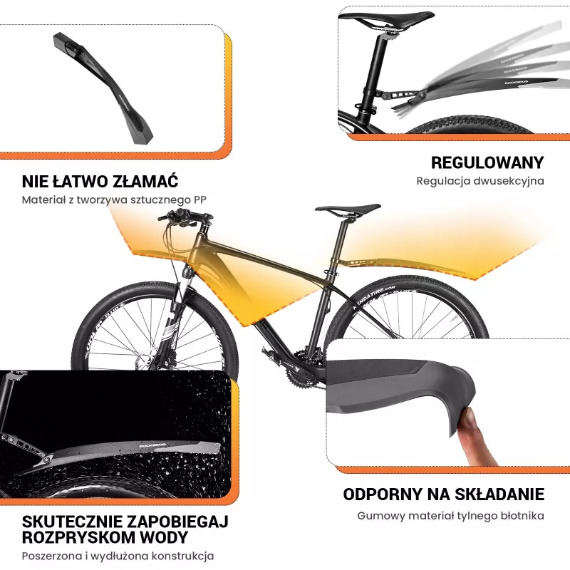 ROCKBROS DNB-890 Set parafanghi per bici per MTB 26-29 pollici - Nero