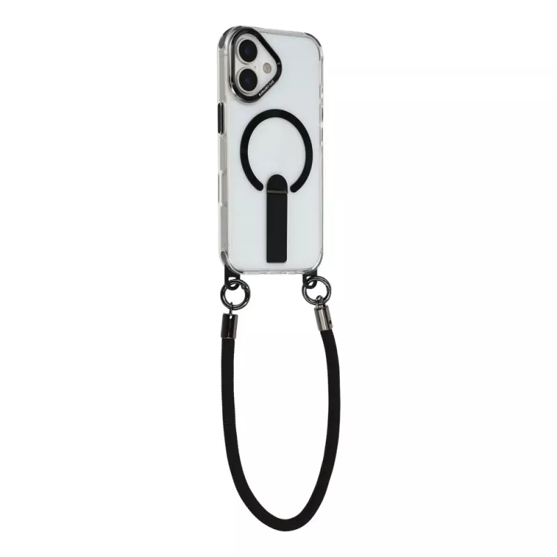HURTEL custodia per iPhone 17 con supporto, cinturino corto da 30 cm e lungo da 120 cm, compatibile MagSafe - nero