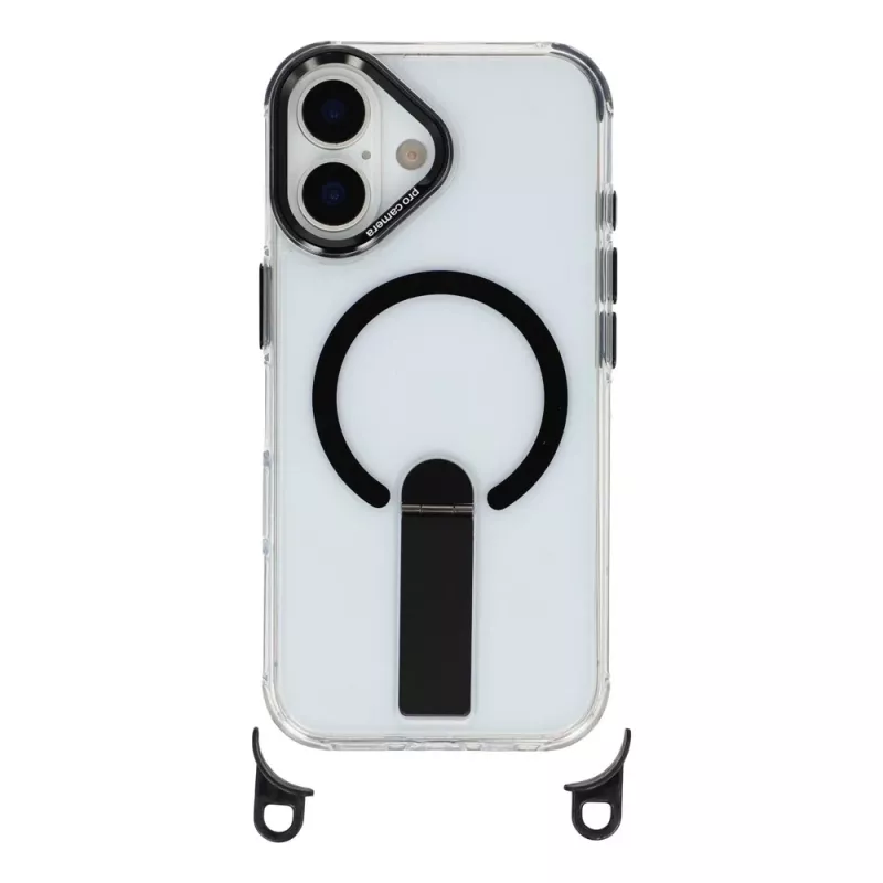 HURTEL custodia per iPhone 17 con supporto, cinturino corto da 30 cm e lungo da 120 cm, compatibile MagSafe - nero