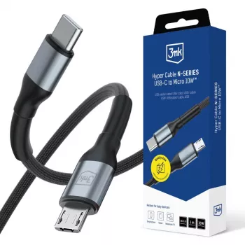 3MK Hyper Cable N-SERIES Cavo USB-C a Micro-USB 1m QC 3.0 5V/2A 10W nero