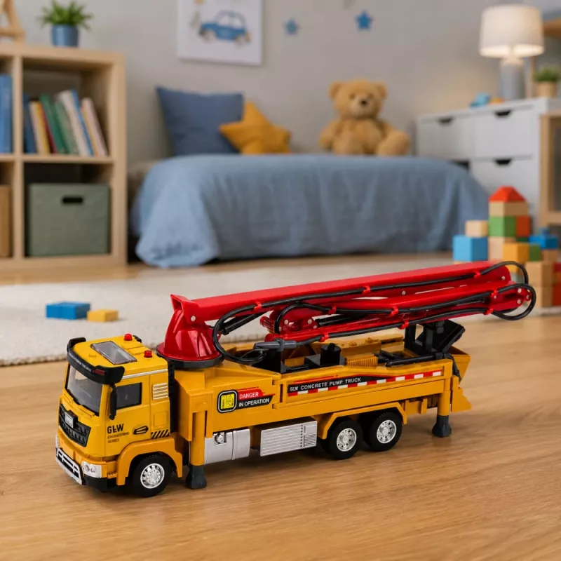 LEAN TOYS Camion pompa calcestruzzo RC giocattolo con luci, suoni, spruzzo d'acqua, scala 1:40