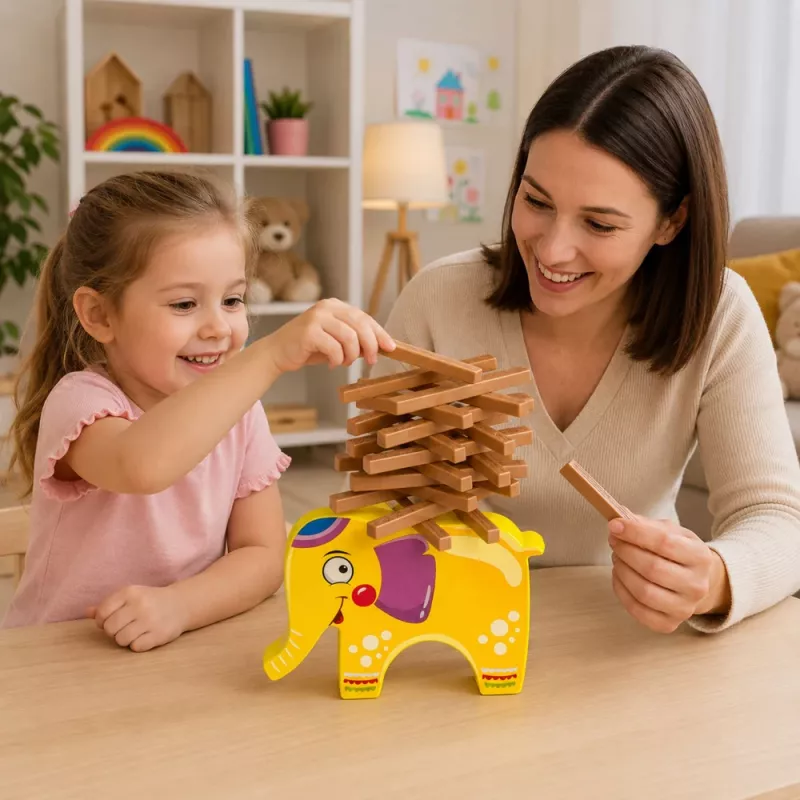 LEAN TOYS Gioco di abilità elefante in equilibrio torre da costruire con blocchi elefante 61 pezzi