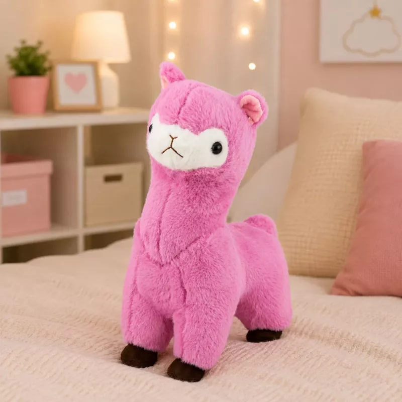 LEAN TOYS Alpaca lama di peluche morbido pelo rosa 38 cm