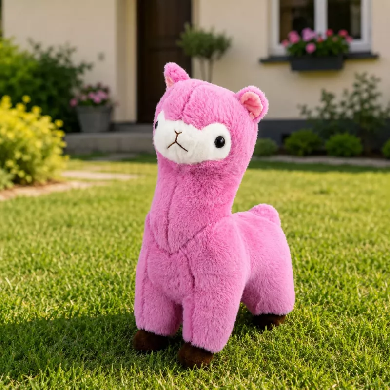 LEAN TOYS Alpaca lama di peluche morbido pelo rosa 38 cm