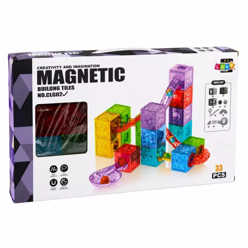 LEAN TOYS Blocchi magnetici cubi pista a sfere colorato 33 pezzi