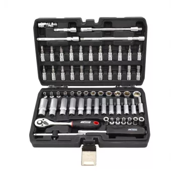 AWTOOLS set di chiavi a bussola 1/4 pollice da 63 pezzi BLACK LINE con cricchetto, inserti e valigetta