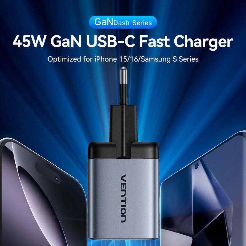 VENTION caricabatterie da parete GaN 90W dual USB-C (45W+45W) - nero