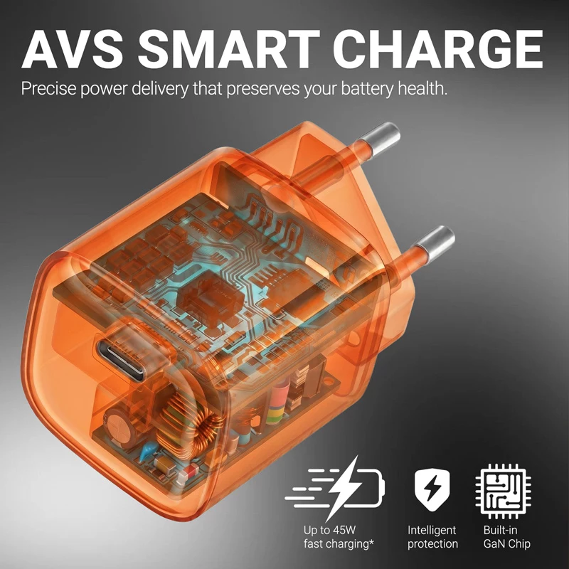 Crong NEO caricabatterie GaN 40W USB-C PD 3.2 con AVS (arancione)