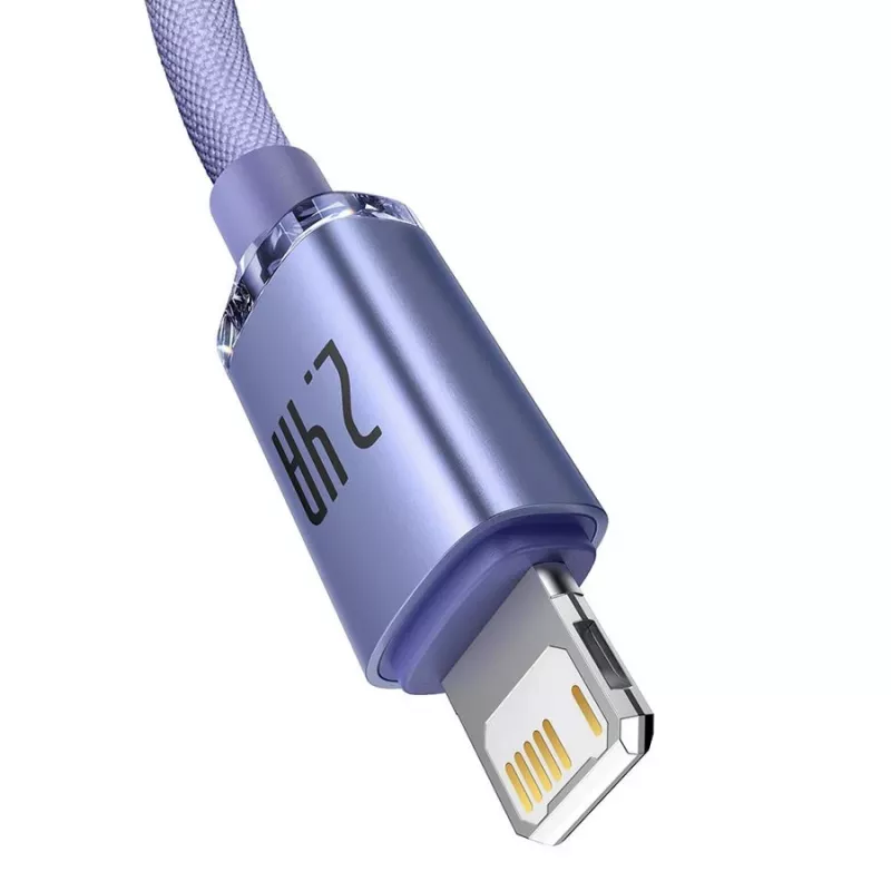 Cavo Baseus Crystal Shine Lightning a USB-A 1,2 m viola, ricarica rapida 2,4 A
