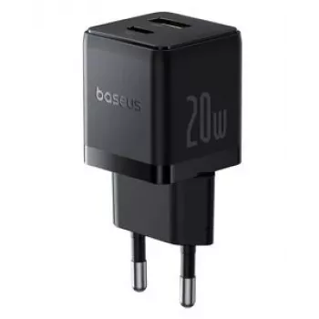 Baseus caricabatterie da parete 20W USB-C e USB-A con PD 3.0 e QC 3.0, spina EU, nero