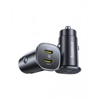 Baseus GoTrip 2x USB-C 30W Caricabatterie per auto, 12-24 V, nero