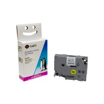 G&G Ninestar nastro per etichette compatibile Brother TZe-S231 12mm nero su bianco