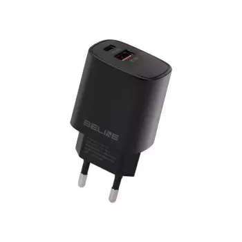 Beline caricabatterie da parete GaN 30W USB-C PD + USB-A QC nero (solo alimentatore)