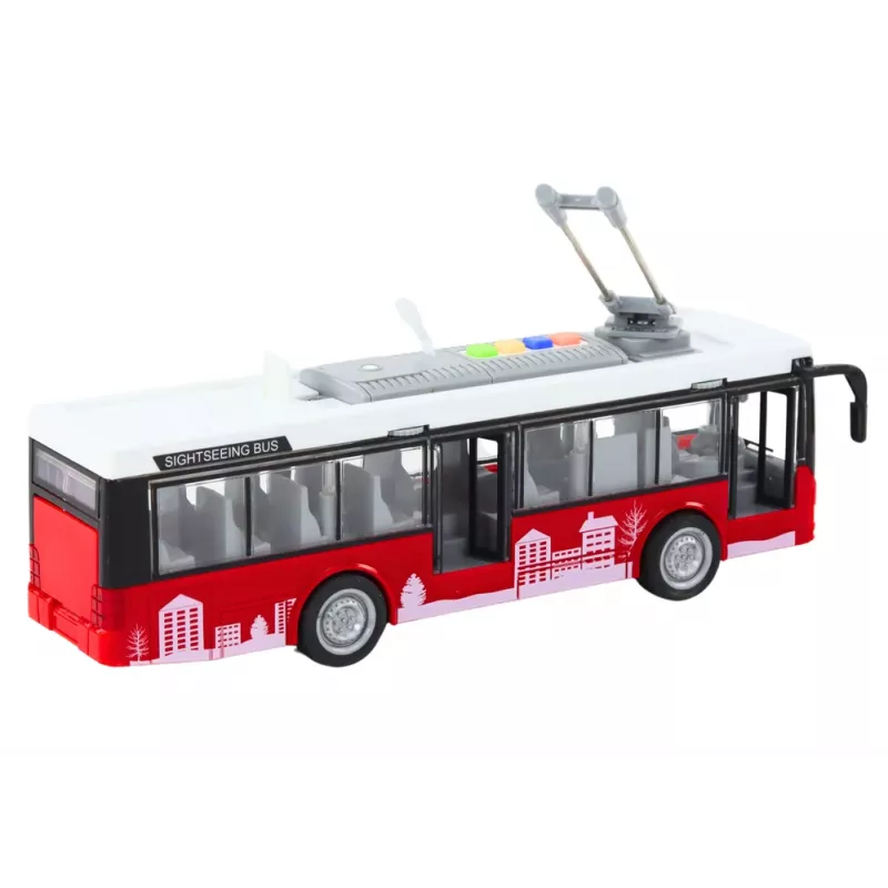 LEAN TOYS Filobus bus 1:16 luci suoni propulsione bianco e rosso