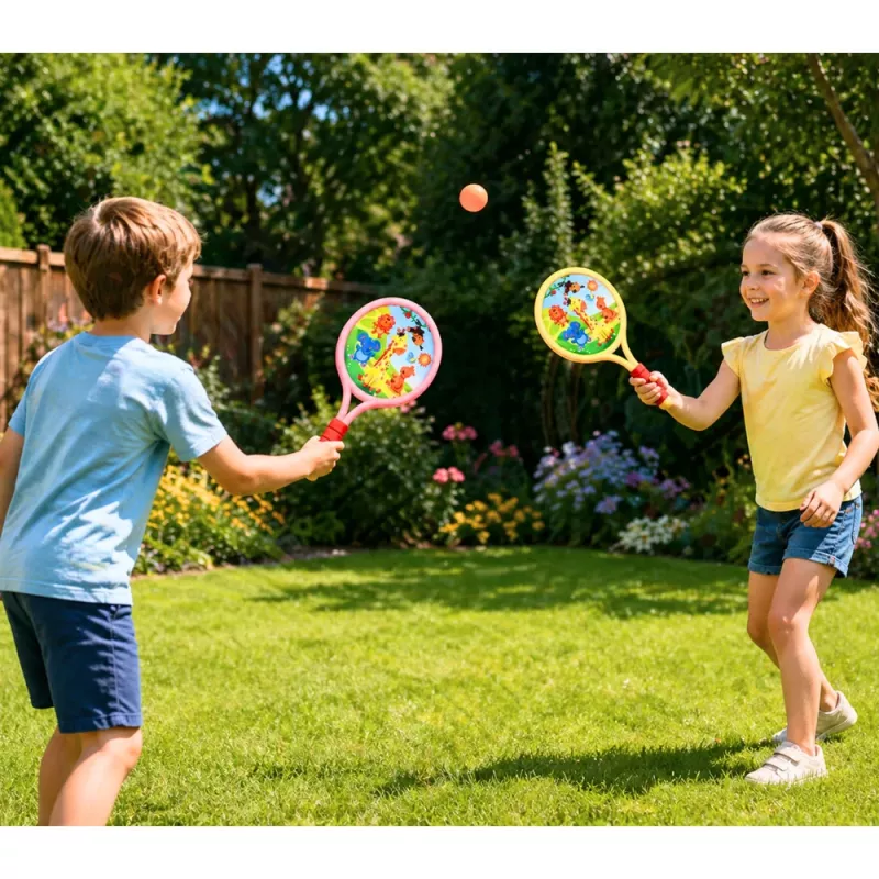 LEAN TOYS Racchette da badminton per bambini animali giallo rosa
