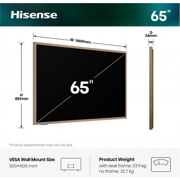 Hisense 65S7DS 65 pollici 4K UHD DLED Smart TV con VIDAA U7, Dolby Vision, DTS Virtual:X, 3 HDMI, 2 USB, Wi-Fi, Bluetooth, controllo vocale, nero