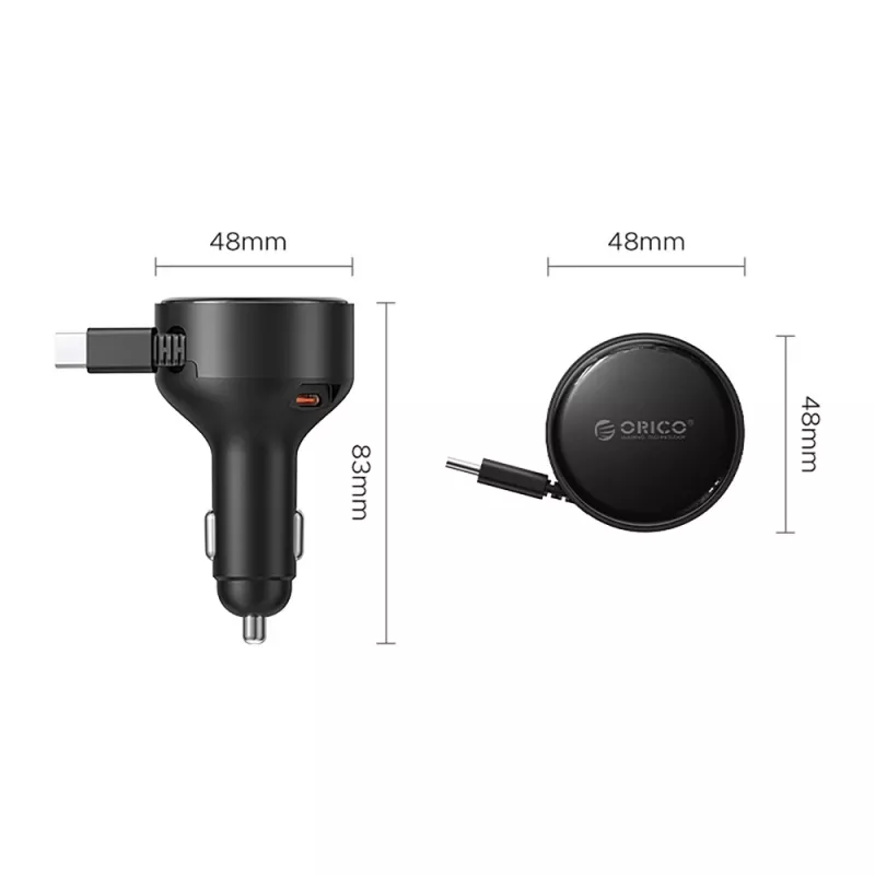 ORICO FC-60-2C caricabatterie auto USB-C avvolgibile 60W - nero