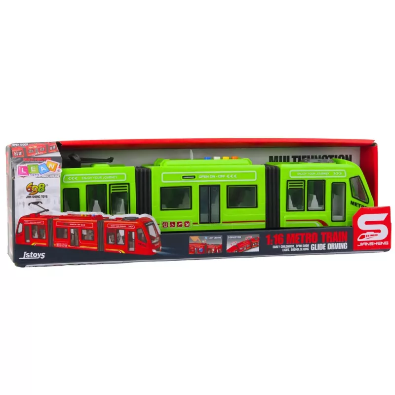 LEAN TOYS tram City Metro con porte, luce e suoni, verde 1:16