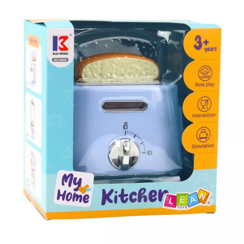 LEAN TOYS tostapane per cucina dei bambini con toast pop-up, giocattolo in legno blu