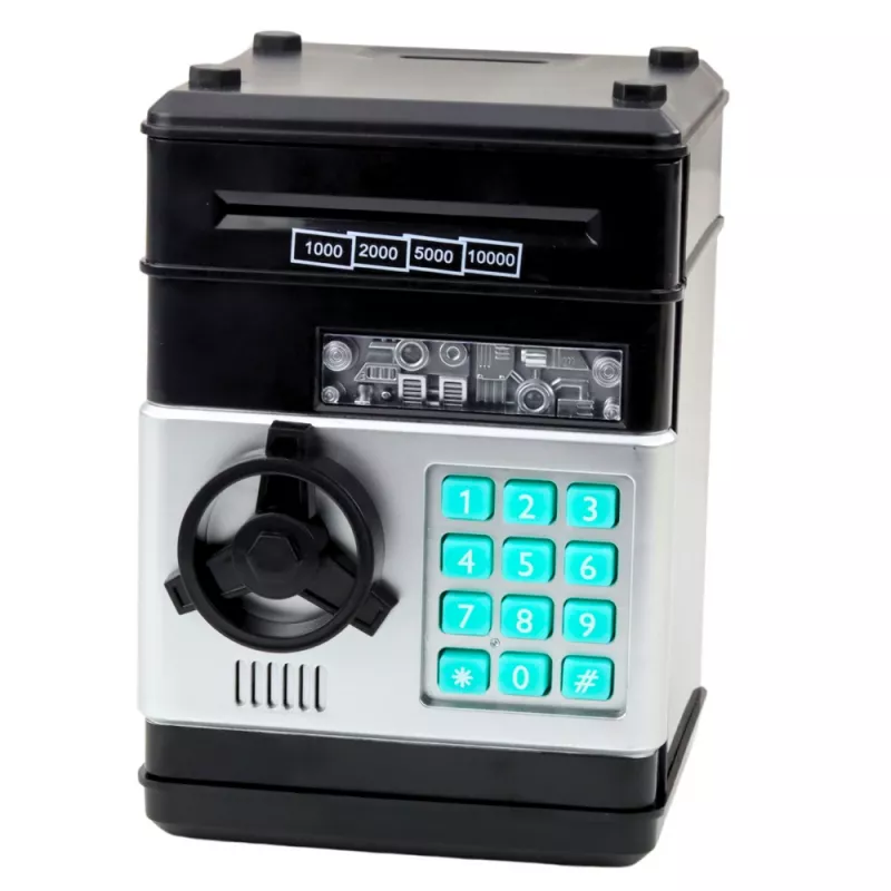 LEAN TOYS salvadanaio cassaforte ATM con luce, suono e codice PIN – nero