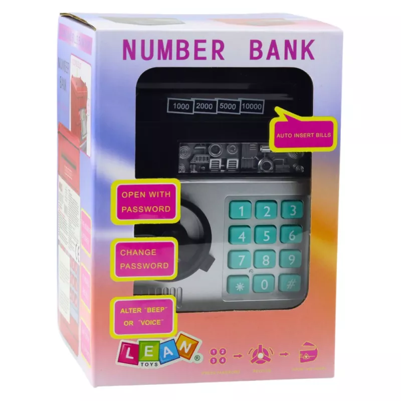 LEAN TOYS salvadanaio cassaforte ATM con luce, suono e codice PIN – nero