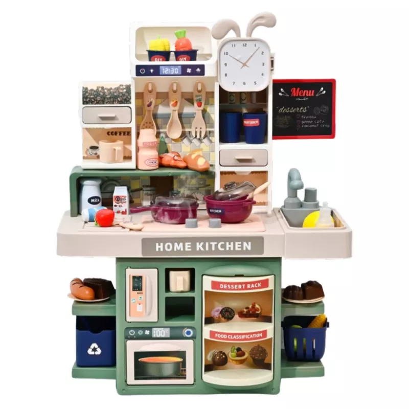 LEAN TOYS cucina giocattolo per bambini con acqua, vapore, luce e suoni, 33 accessori, multicolore