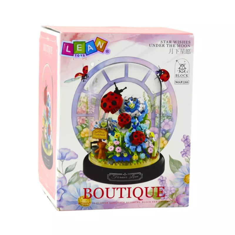 LEAN TOYS mattoncini composizione floreale con coccinelle in una cupola 596 pezzi