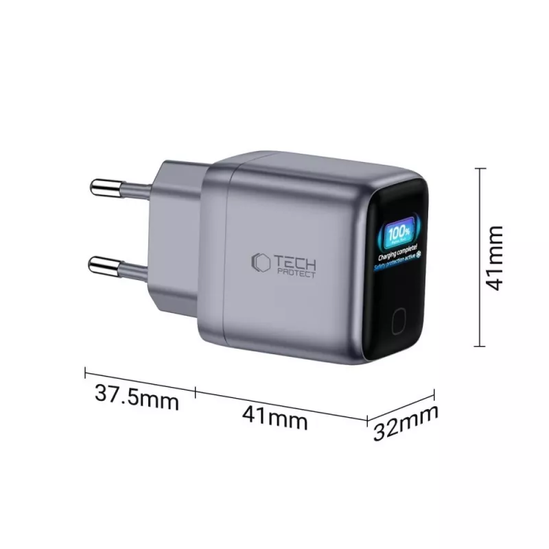 TECH-PROTECT POWERVISION NC45W-GAN caricabatterie da parete 1 porta PD 45W grigio scuro