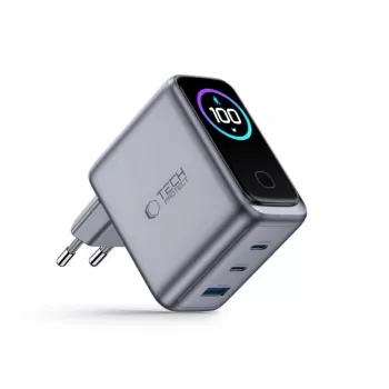 TECH-PROTECT PowerVision NC100W GaN caricabatterie da parete 100W 3 porte USB-C PD e USB-A QC3.0 - grigio scuro