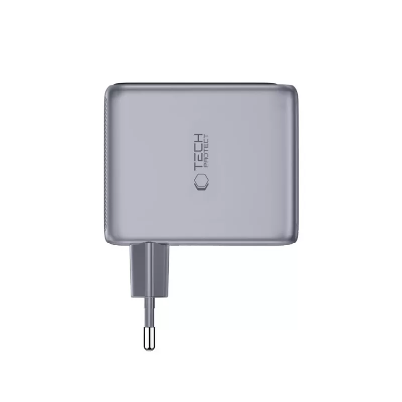 TECH-PROTECT PowerVision NC100W GaN caricabatterie da parete 100W 3 porte USB-C PD e USB-A QC3.0 - grigio scuro
