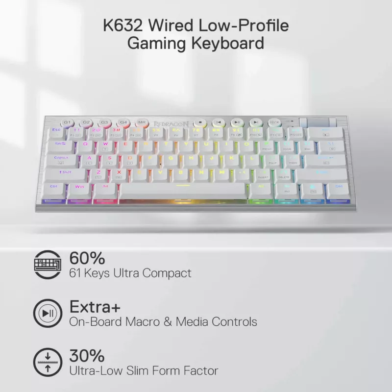 Redragon K632 HORUS Mini tastiera da gaming 60% RGB con filo - bianco