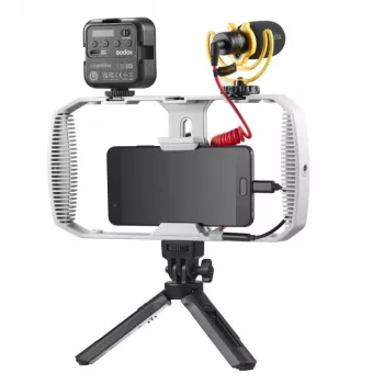 Godox VK1-UC kit vlogging con microfono USB-C, luce LED e treppiede per smartphone