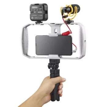 Godox VK1-UC kit vlogging con microfono USB-C, luce LED e treppiede per smartphone