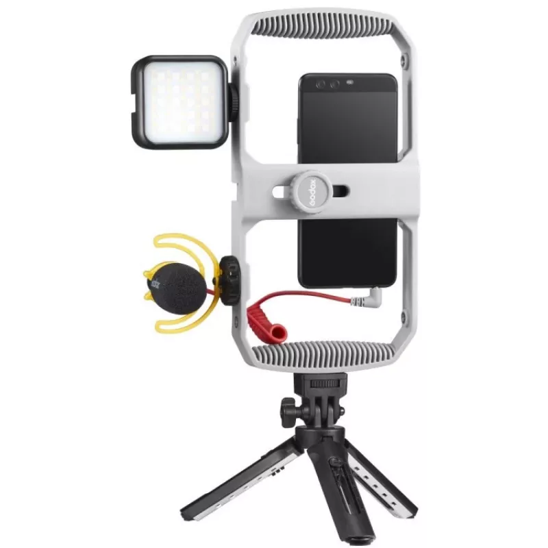 Godox VK1-UC kit vlogging con microfono USB-C, luce LED e treppiede per smartphone