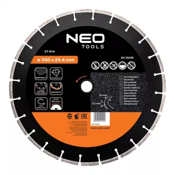 NEO TOOLS disco diamantato segmentato saldato al laser 350 mm, foro 25,4 mm, per calcestruzzo, asfalto, pietra