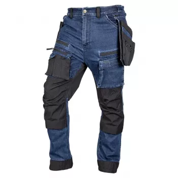 NEO TOOLS pantaloni da lavoro Denim con rinforzi Cordura e tasche portautensili rimovibili, blu navy, taglia S