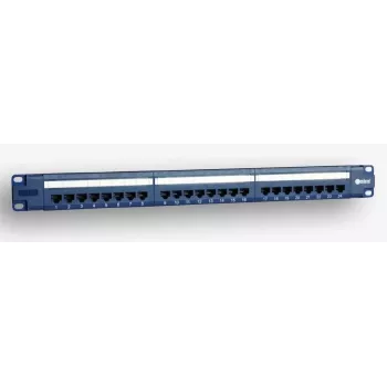 EmiterNet patch panel 19 pollici 1U 24 porte RJ45 UTP Cat.5e con passacavi, blu (compatibile PoE)