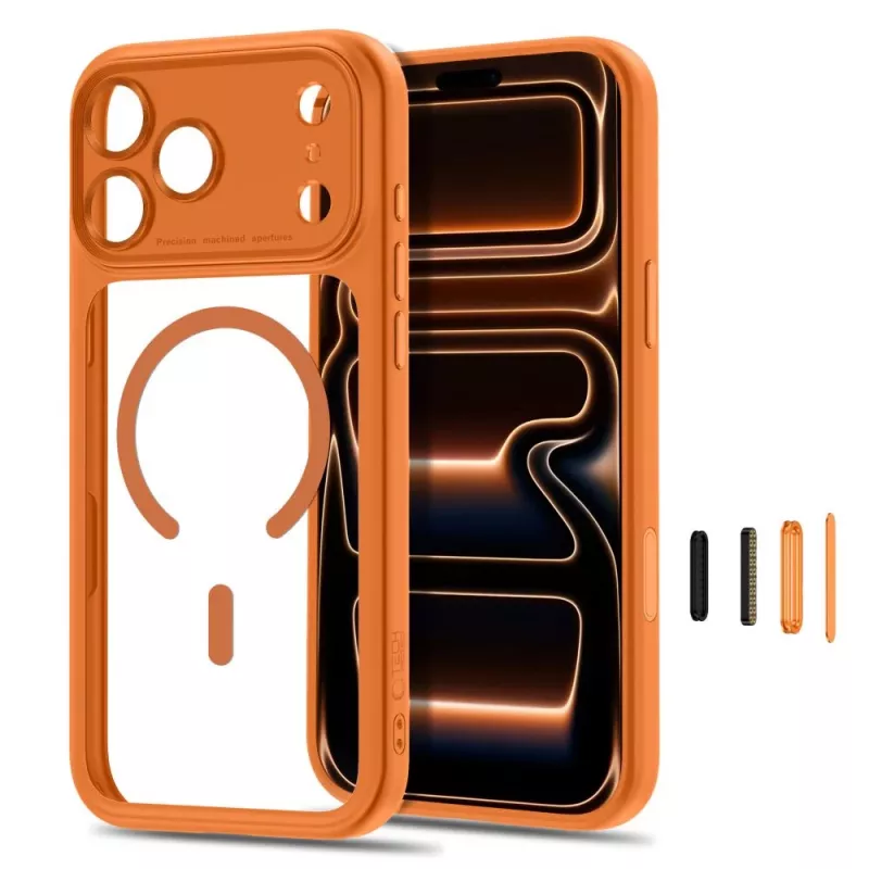 TECH-PROTECT MagPeak custodia MagSafe trasparente per iPhone 17 Pro / 18 Pro - Cosmic Orange