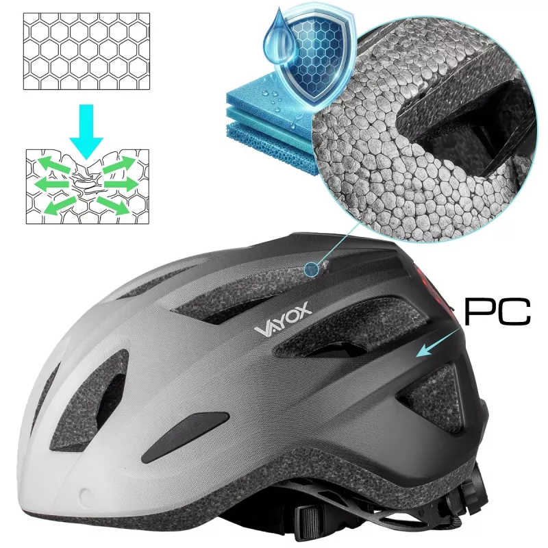 Vayox Active Casco da bici con luce LED, bianco-nero, taglia M (54-58 cm)
