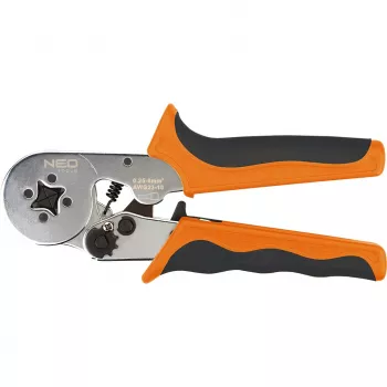 NEO Tools Pinza crimpatrice a cricchetto autoregolante per capicorda 0,25-6 mm² (AWG 23-10), crimpatura quadrata, impugnatura ergonomica bicomponente, 200 mm