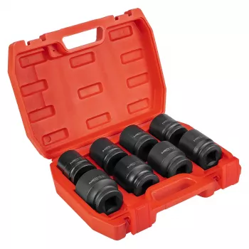 NEO TOOLS Set chiavi a bussola 3/4 pollice per avvitatori a impulsi, 26-38 mm, 8 pezzi, acciaio Cr-Mo, fosfatato nero, DIN 3121, con valigetta in plastica