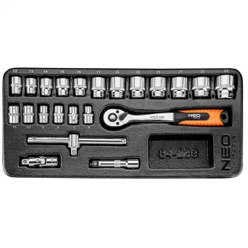 NEO TOOLS Set chiavi a bussola 3/8, 22 pz, con inserto