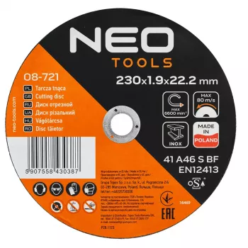 NEO TOOLS disco da taglio per metallo/INOX 230 x 1,9 x 22,2 mm, 41 A46-S-BF, 25 pezzi
