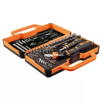 NEO TOOLS set di 69 punte per cacciavite con impugnatura a cricchetto, punte in acciaio S2, esagono 1/4